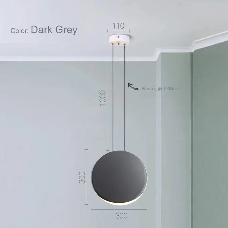 Dark grey circular pendant light with sleek modern design and minimalist finish in decorbites crescent moon chandelier