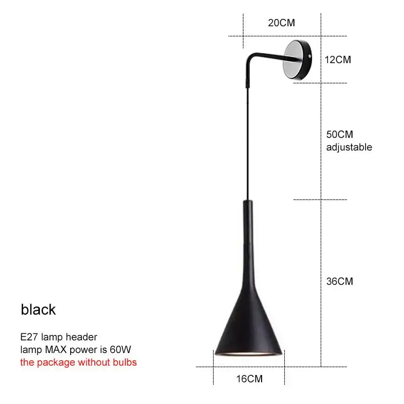 Modern matte black nordic led wall light with a sleek conical shade and adjustable arm for bedroom reading decorbites black nordic