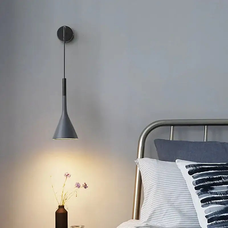 Modern matte gray pendant wall light with sleek conical shade and minimalist decorbites black nordic led design