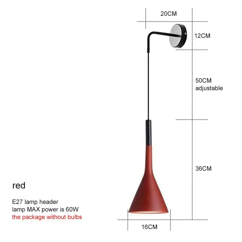 Modern matte black nordic led wall light with red conical pendant lamp and e27 lamp header for bedroom reading sconce decorbites black nordic