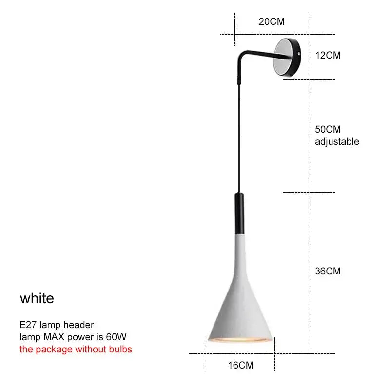 Modern matte black nordic led wall light with white conical pendant lamp and adjustable arm for bedroom reading decorbites black nordic