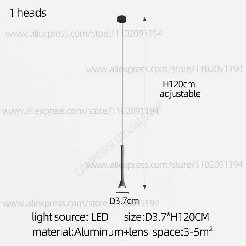 Black minimalist nordic pendant lamp with sleek aluminum body and adjustable height for living room or staircase