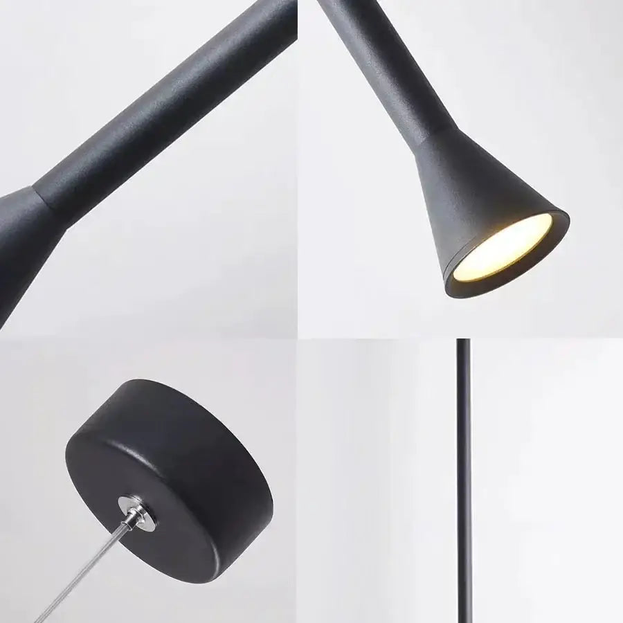Black matte-finished nordic pendant lamp with adjustable conical light head and circular base for living room staircase