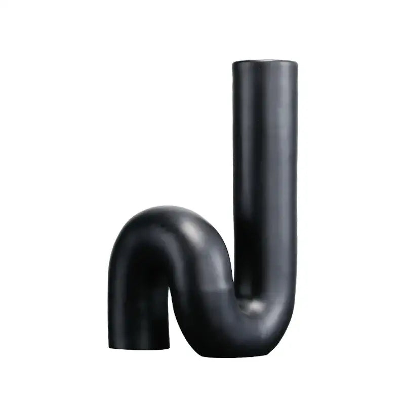 Modern matte black pipe ceramic vase with sleek s-shaped twist knot for black pipe geometric decorbites decor