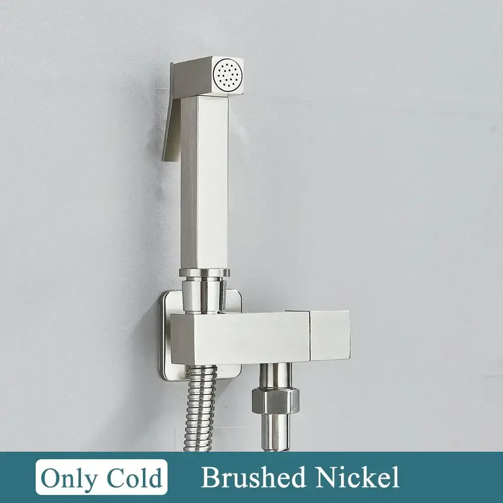 Brushed nickel handheld shower sprayer with square head and flexible hose in modern matte black and polished chrome decorbites brass bidet faucet set