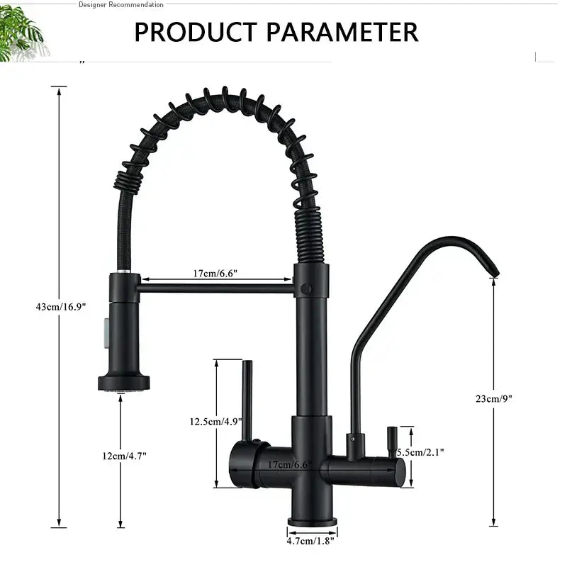 Modern matte black pull down pure water kitchen faucet with black matte finish and flexible coiled gooseneck spout decorbites black pull