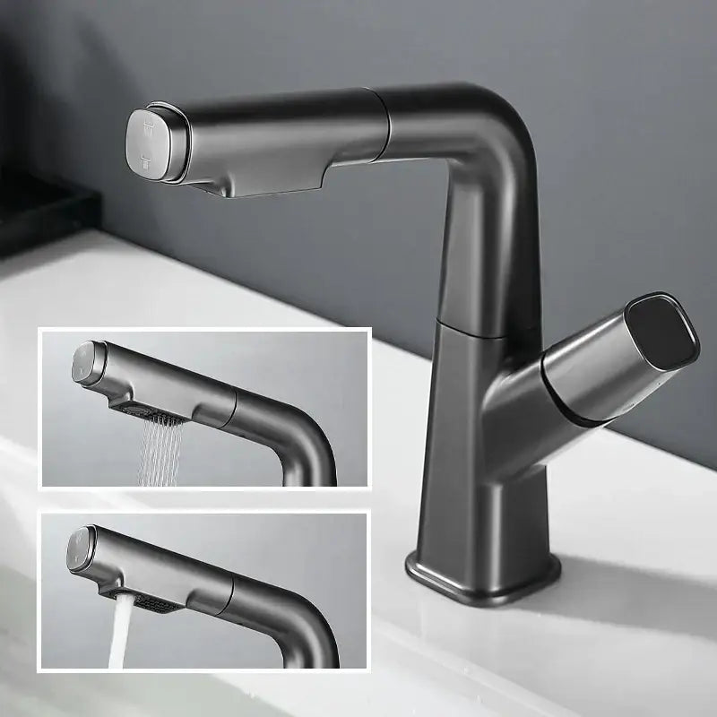 Modern matte black pull out brass basin faucet with sleek minimalist design and cold mixer for bathroom use