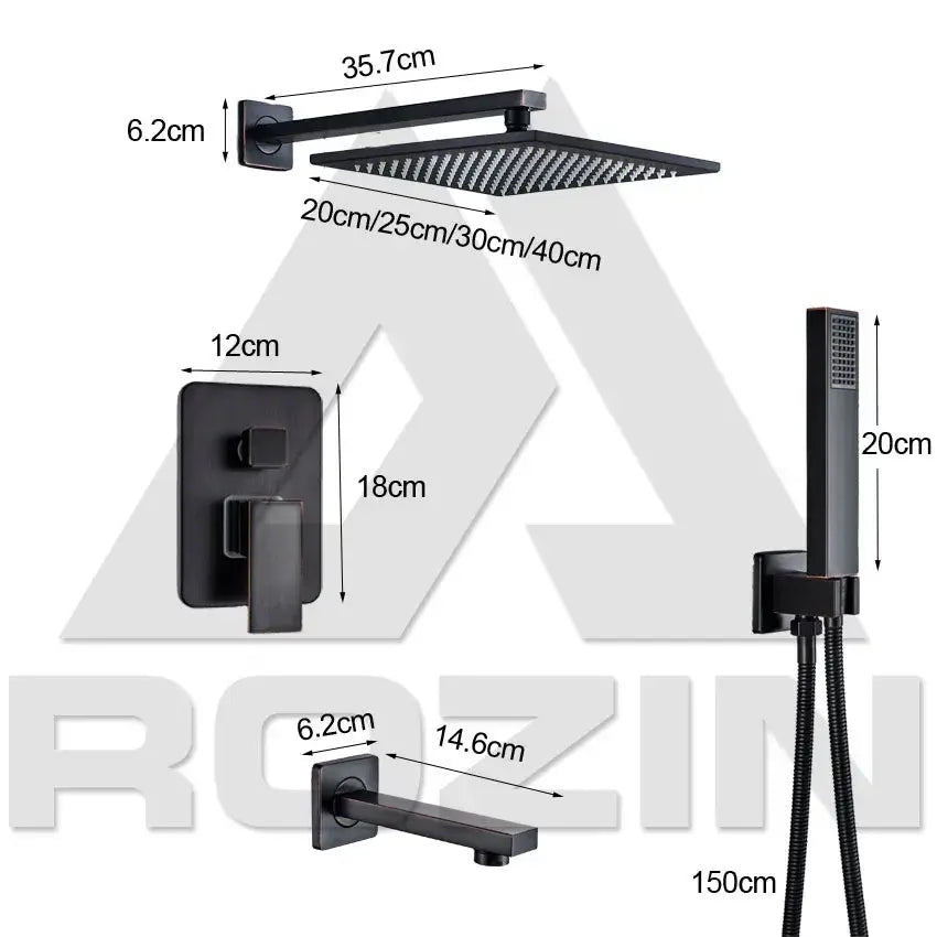 Modern matte black rain shower faucet by decorbites featuring a square rainhead handheld spray and sleek geometric design