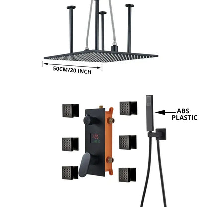 Modern matte black rainfall shower faucet with 50cm rainhead digital display abs spray heads decorbites shower faucet