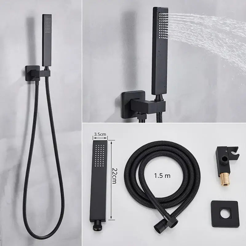Modern matte black rainfall shower faucet with massage system featuring a sleek black matte finish decorbites shower faucet