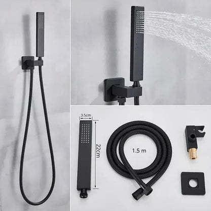 Modern matte black rainfall shower faucet with massage system featuring a sleek black matte finish decorbites shower faucet