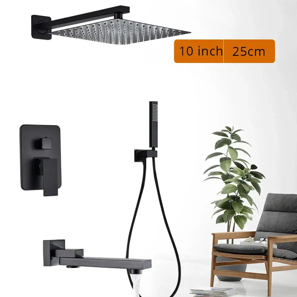 Modern matte black rainfall shower head with square matte finish and textured surface for shower faucet set