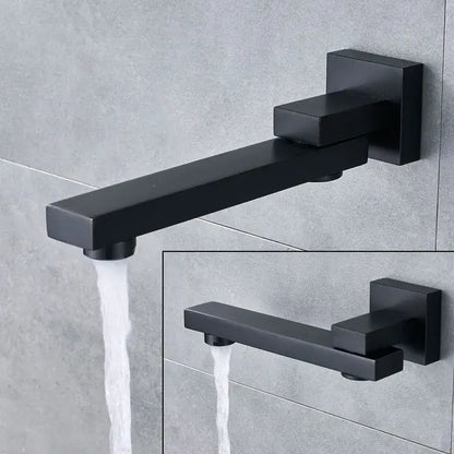 Modern matte black rainfall shower head and shower faucet set with a black matte-finished square-profile bathtub faucet