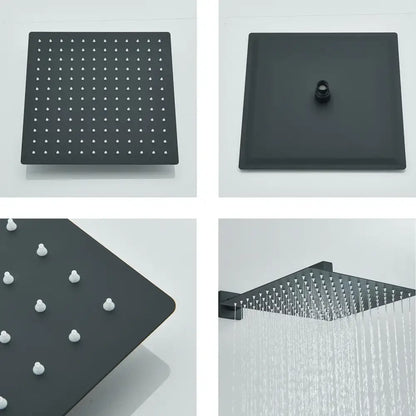 Modern matte black shower head set with square black matte finish and multiple water jets for rainfall experience