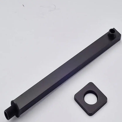 Modern matte black rainfall shower head set featuring a black matte-finished rectangular shower bar with matching square mount