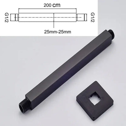 Modern matte black rainfall shower head set with black matte-finished metal shower arm and g1/2 threaded ends