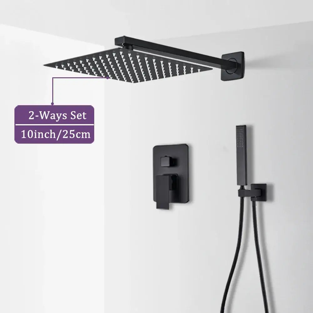 Black matte-finish square rain shower head with sleek modern design from modern matte black rainfall shower set with handheld