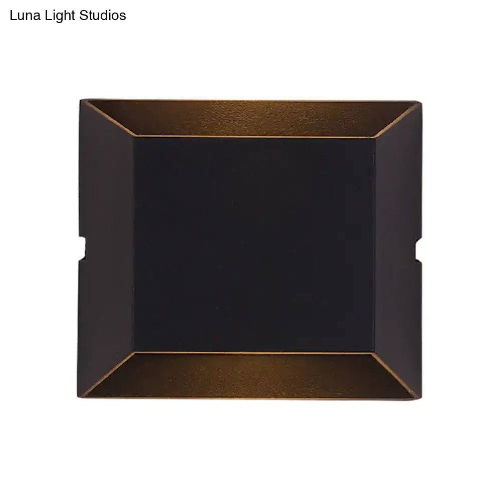 Modern matte black rectangular led wall sconce with gold-toned inner edges for balcony outdoor lighting