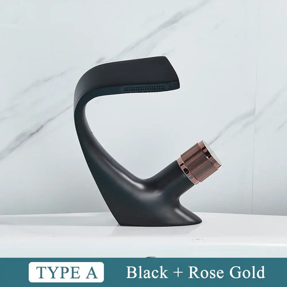 Modern matte black and rose gold brass basin faucet with sleek curved design decorbites black brass basin faucet