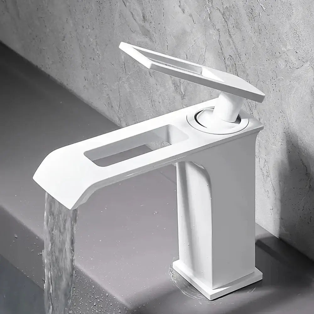 Modern white ceramic basin faucet with sleek minimalist angular spout for decorbites black brass basin design