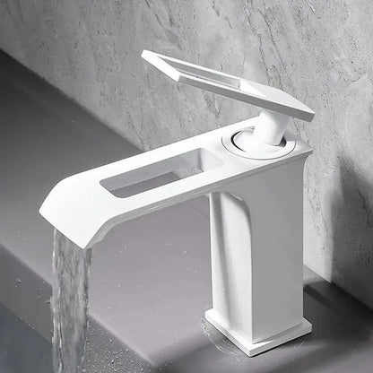 Modern white ceramic basin faucet with sleek minimalist angular spout for decorbites black brass basin design