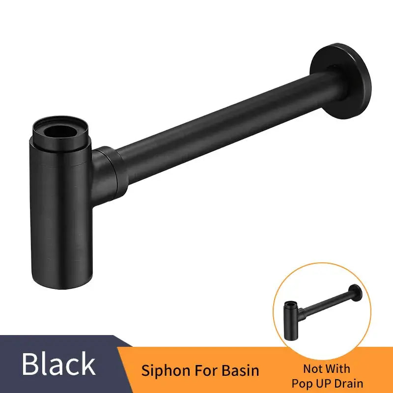 Modern matte black round bottle trap with pop up drain in black matte finish for bathroom basin siphon use