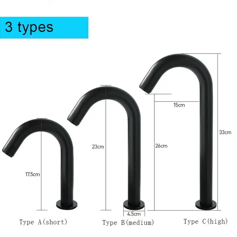 Modern matte black sensor faucet bathroom tap with u-shaped black sensor faucet spouts in three sizes type a b c