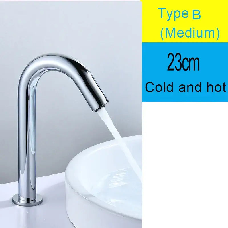 Modern chrome finished bathroom faucet with sleek curved spout and cylindrical base in decorbites black sensor faucet style