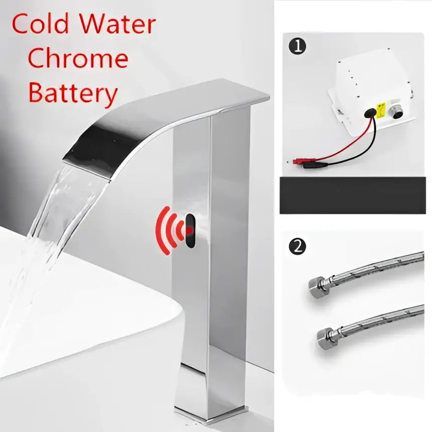 Modern matte black sensor waterfall basin faucet with chrome finish and integrated decorbites black sensor technology