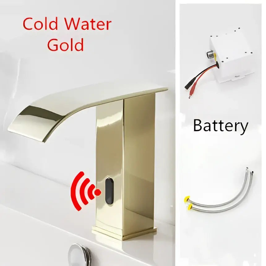Modern matte black decorbites black sensor waterfall basin faucet with sleek metallic finish and cold water gold feature