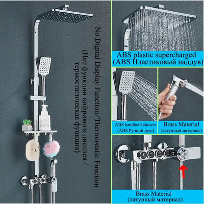 Modern matte black shower faucet set with chrome square rainhead handheld spray nozzle and brass mixing valve