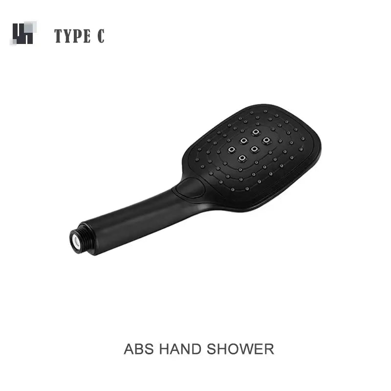 Modern matte black abs hand shower with rectangular head and concentric spray nozzles for black shower slider rail set decorbites