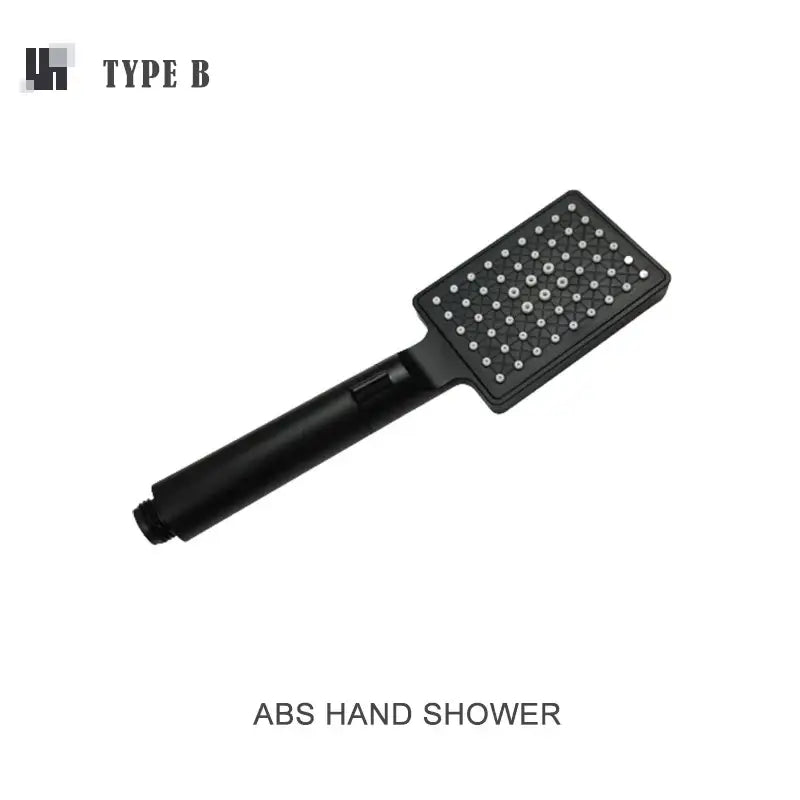 Modern matte black shower slider rail set featuring a rectangular black abs hand shower with silver spray nozzles decorbites black shower