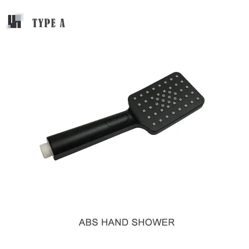 Modern matte black abs hand shower with rectangular head and nozzles in black shower slider rail set decorbites black shower