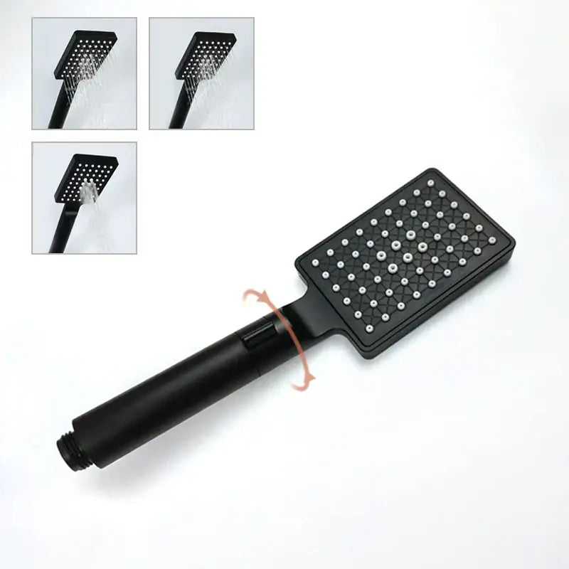 Modern matte black shower slider rail set with black matte finish rectangular rainhead and silver nozzles decorbites black shower