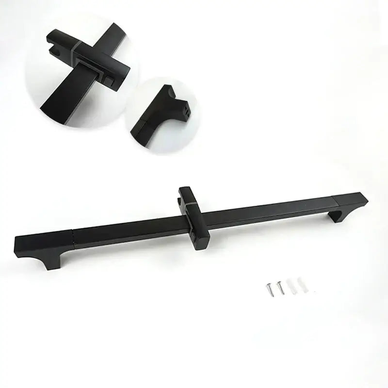 Modern matte black shower slider rail set featuring a black matte-finished metal drawer pull with sleek mounting brackets