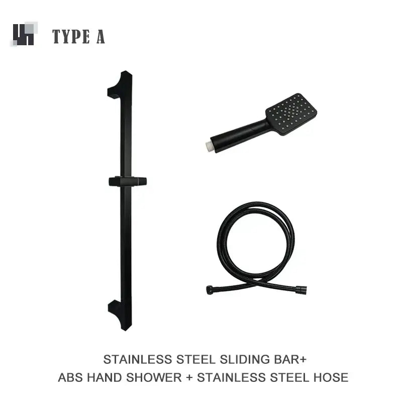 Black stainless steel sliding shower bar rail set with matching hand shower and hose decorbites black shower slider