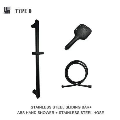 Modern matte black stainless steel rail set with abs hand shower and flexible hose for decorbites black shower slider