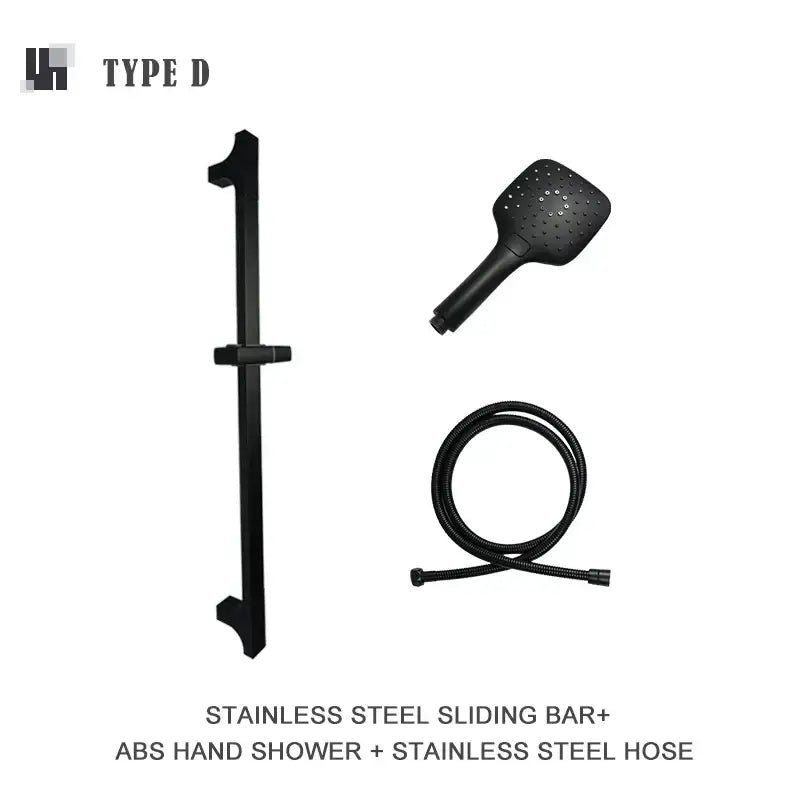 Modern matte black stainless steel rail set with abs hand shower and flexible hose for decorbites black shower slider