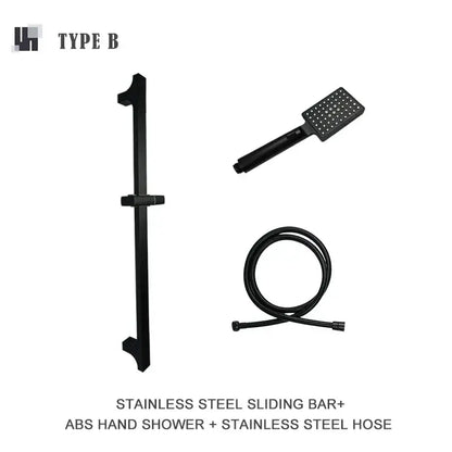 Modern matte black shower slider rail set with black stainless steel bar hand shower and stainless steel hose decorbites black shower