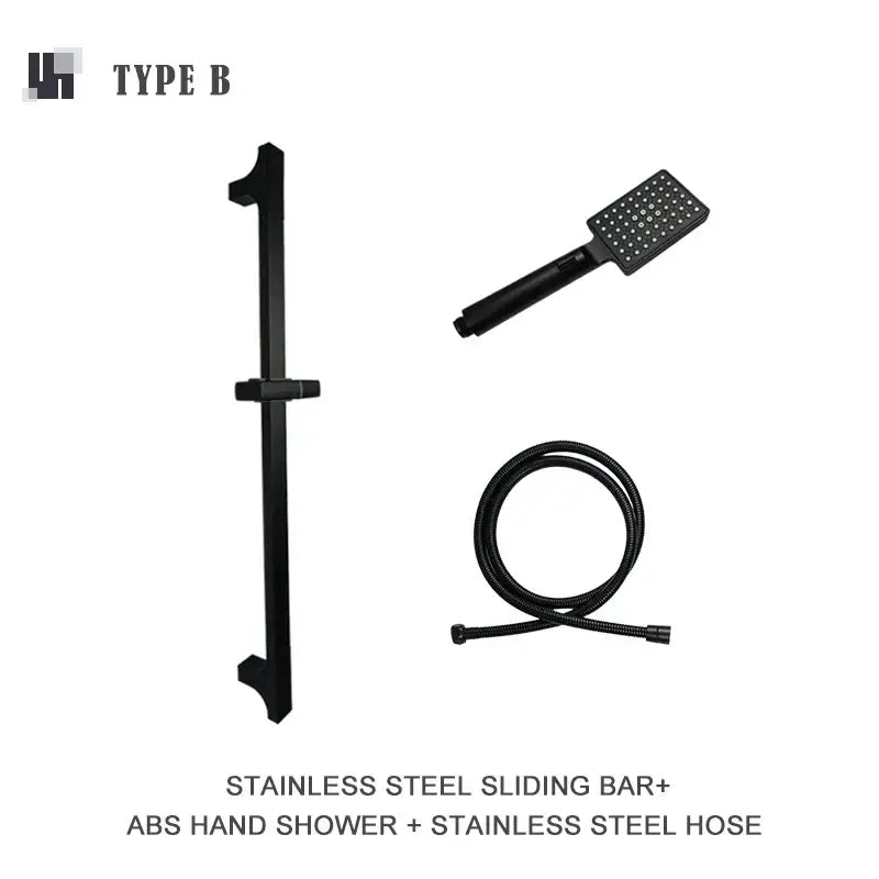 Modern matte black shower slider rail set with black stainless steel bar hand shower and stainless steel hose decorbites black shower