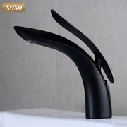 Modern matte black single handle basin faucet by xoxo with dual spout arches for sleek bathroom decorbites gold single design