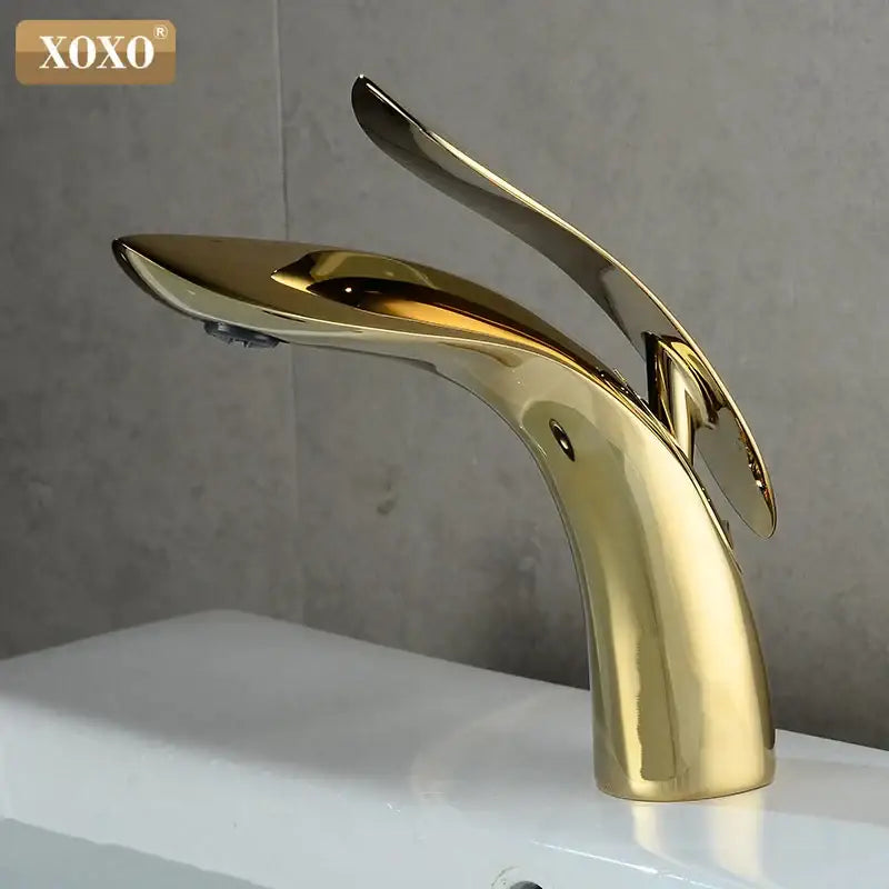 Modern matte black single handle basin faucet with gold curved spout decorbites gold single bathroom tap