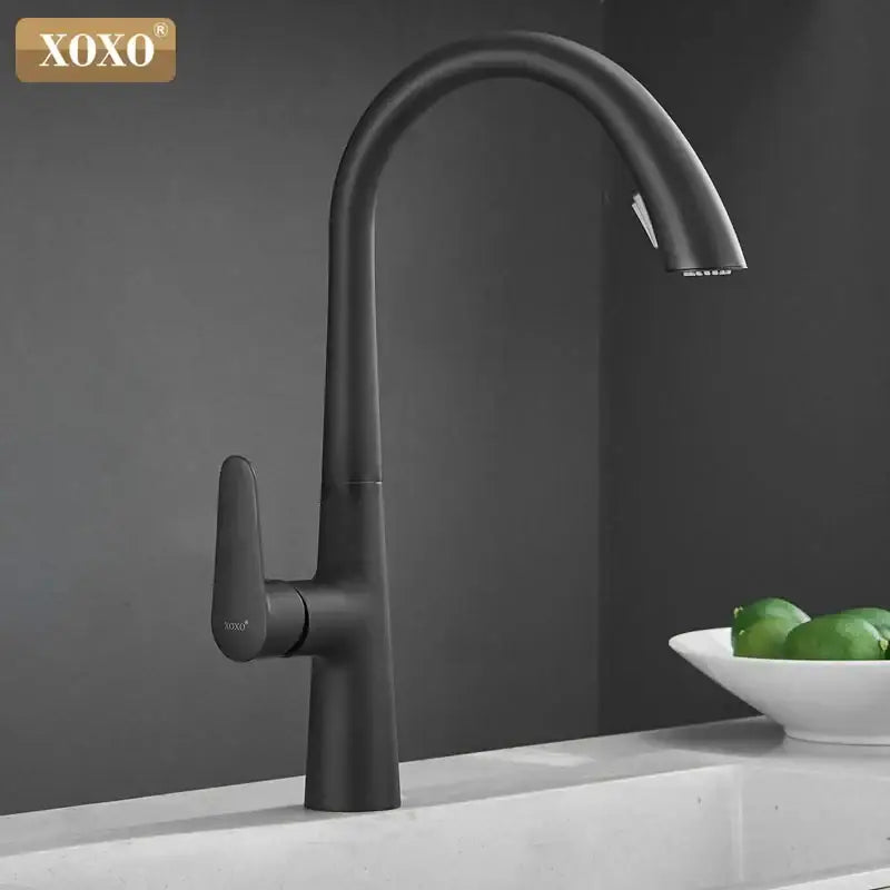 Black matte-finish xoxo brand modern matte black single handle pull out kitchen faucet with sleek curved spout