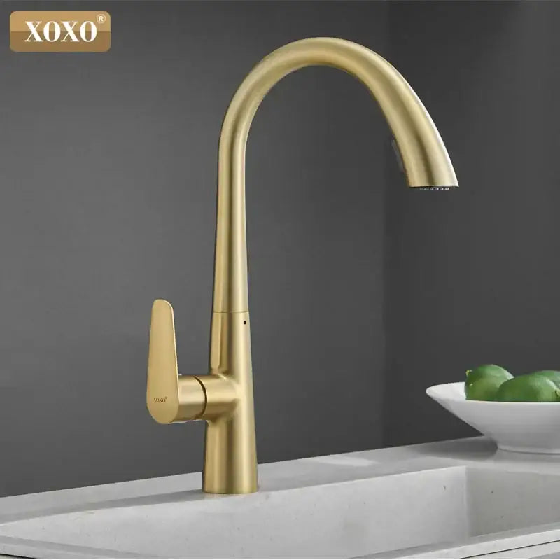 Modern matte black single handle pull out kitchen faucet by decorbites with gold-finished curved spout and sleek design