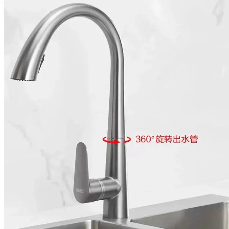 Modern matte black single handle pull out kitchen faucet with sleek curved stainless steel spout and pull-down spray head