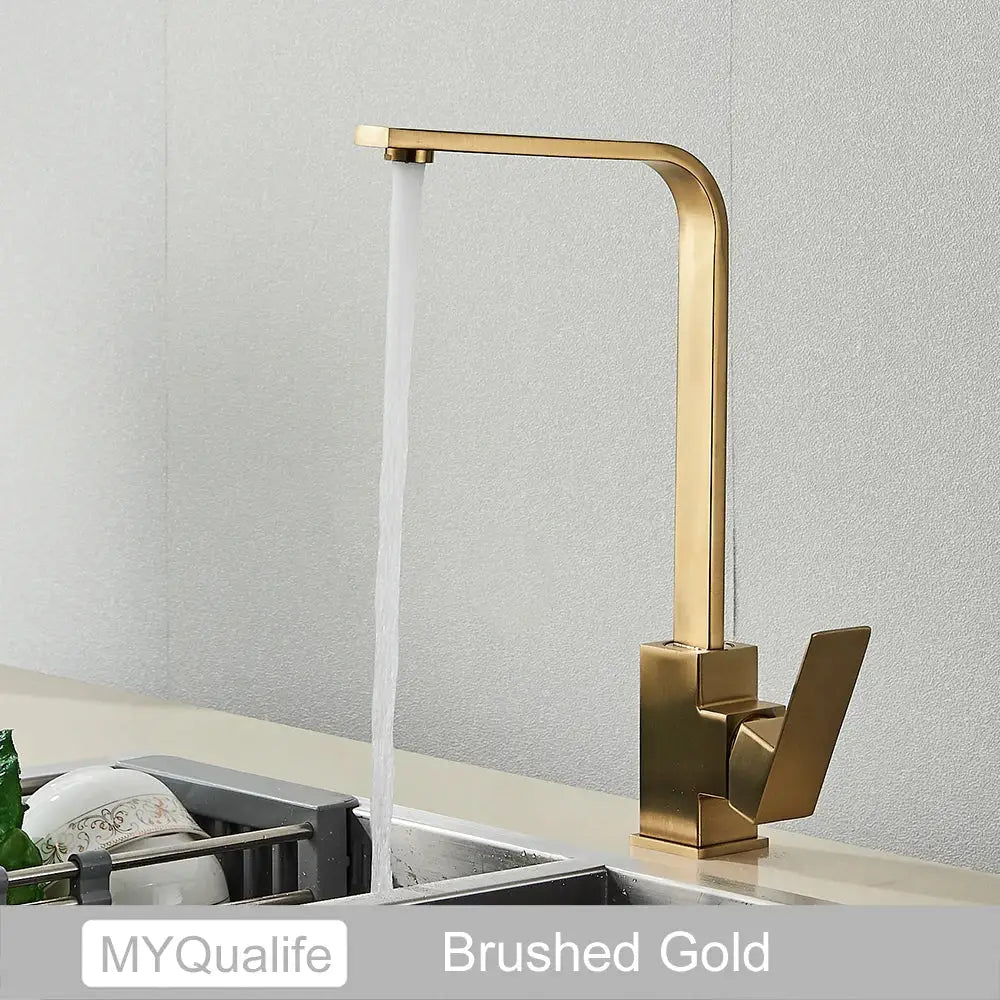 Brushed gold kitchen faucet with modern angular design for decorbites black square kitchen hot and cold mixer tap
