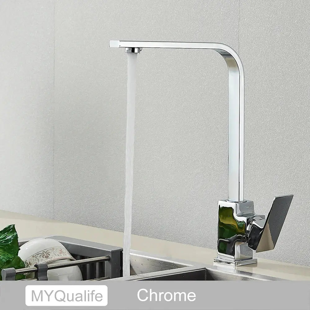 Modern matte black square kitchen faucet with chrome finish, sleek curved spout, and angular base design by decorbites black square kitchen