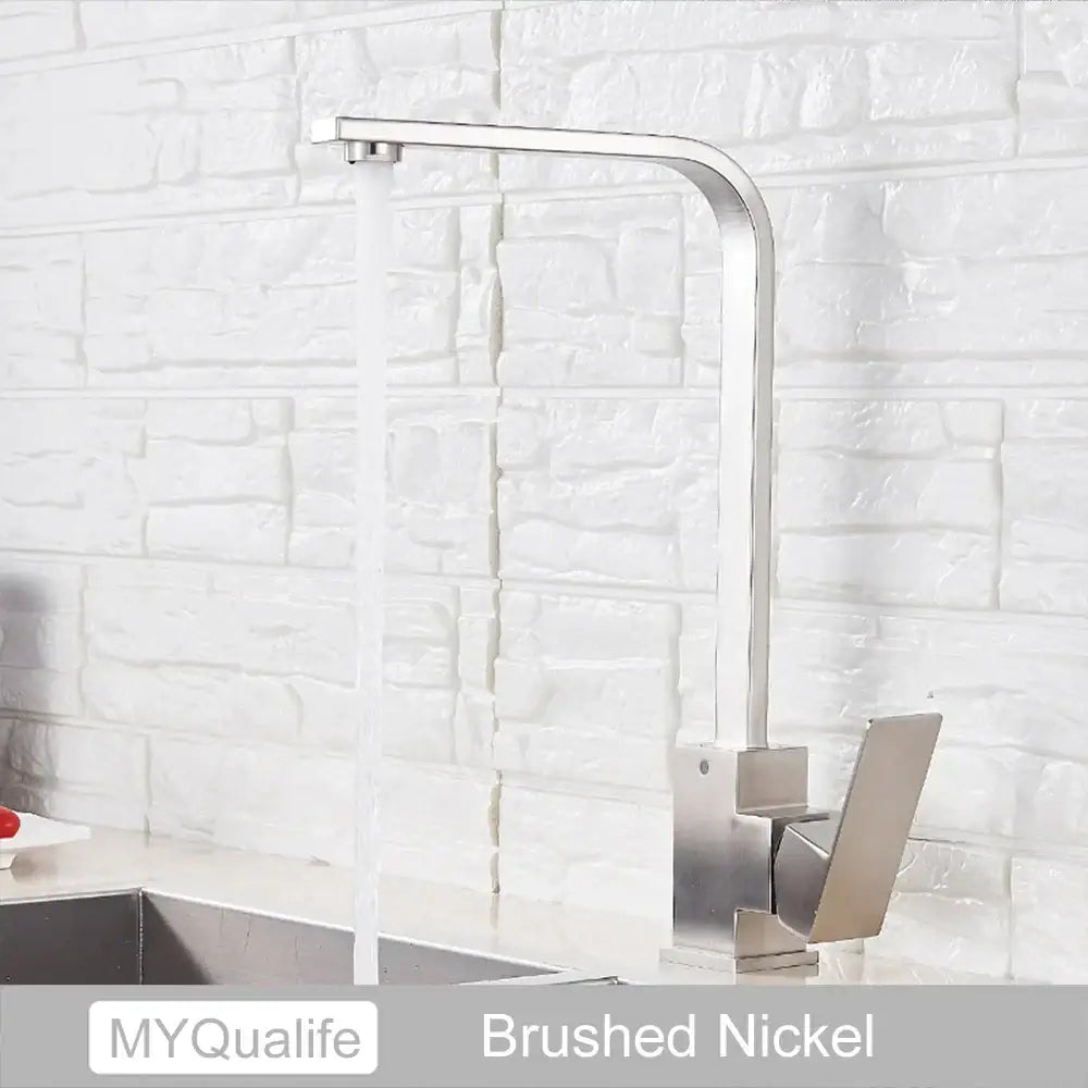 Modern matte black square kitchen faucet with brushed nickel curved spout and angular handle decorbites black square kitchen