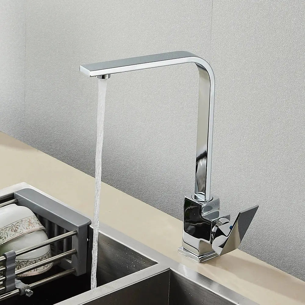 Modern matte black square kitchen faucet with chrome finish and high-arc spout for decorbites black square kitchen